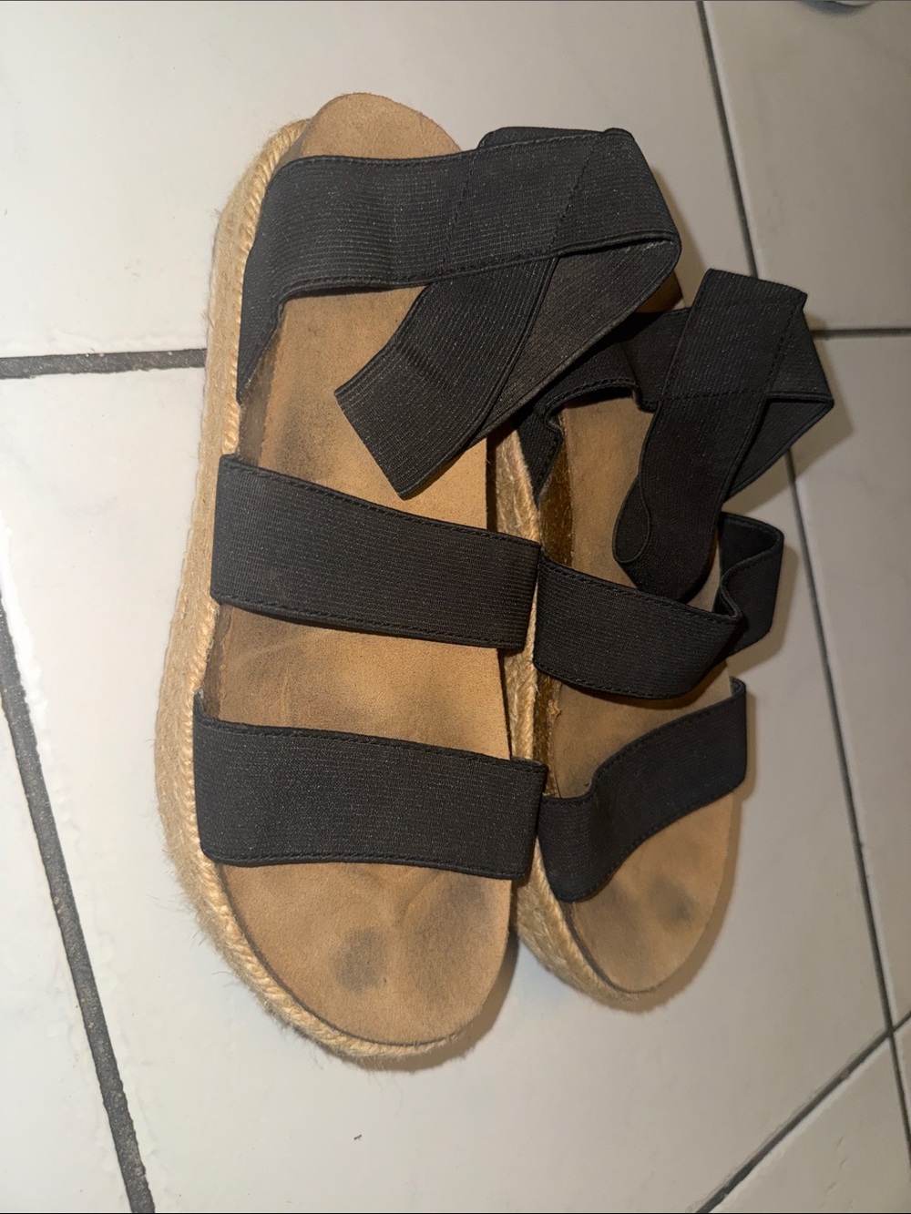 Women’s Black Elastic Strap Espadrille Sandals